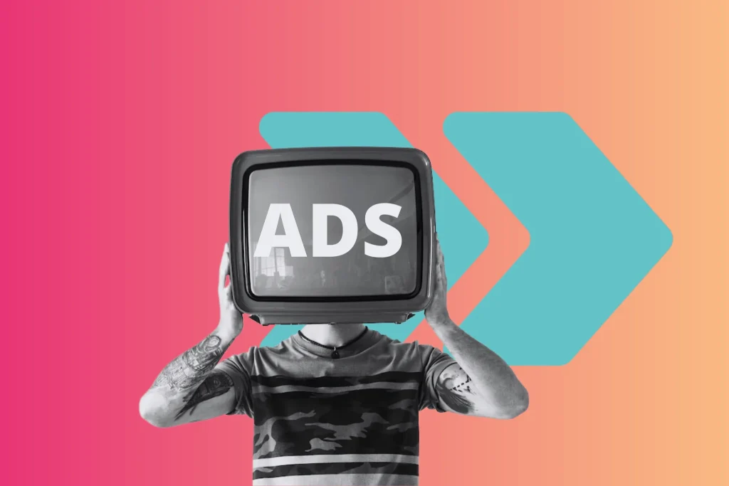 Una persona con un televisor en la cabeza que dice ADS