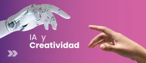 Imagen de una mano robótica y una mano humana cerca de juntar los dedos índice