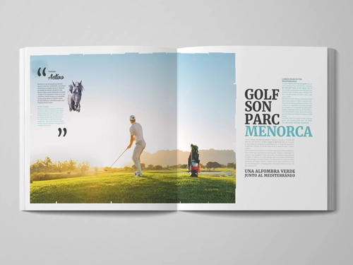 Imagen con las páginas de un revista mostrando un artículo de Golf en Menorca