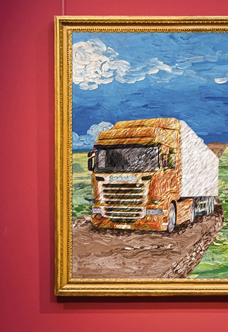 Imagen de un cuadro con un camión al estilo van Gogh
